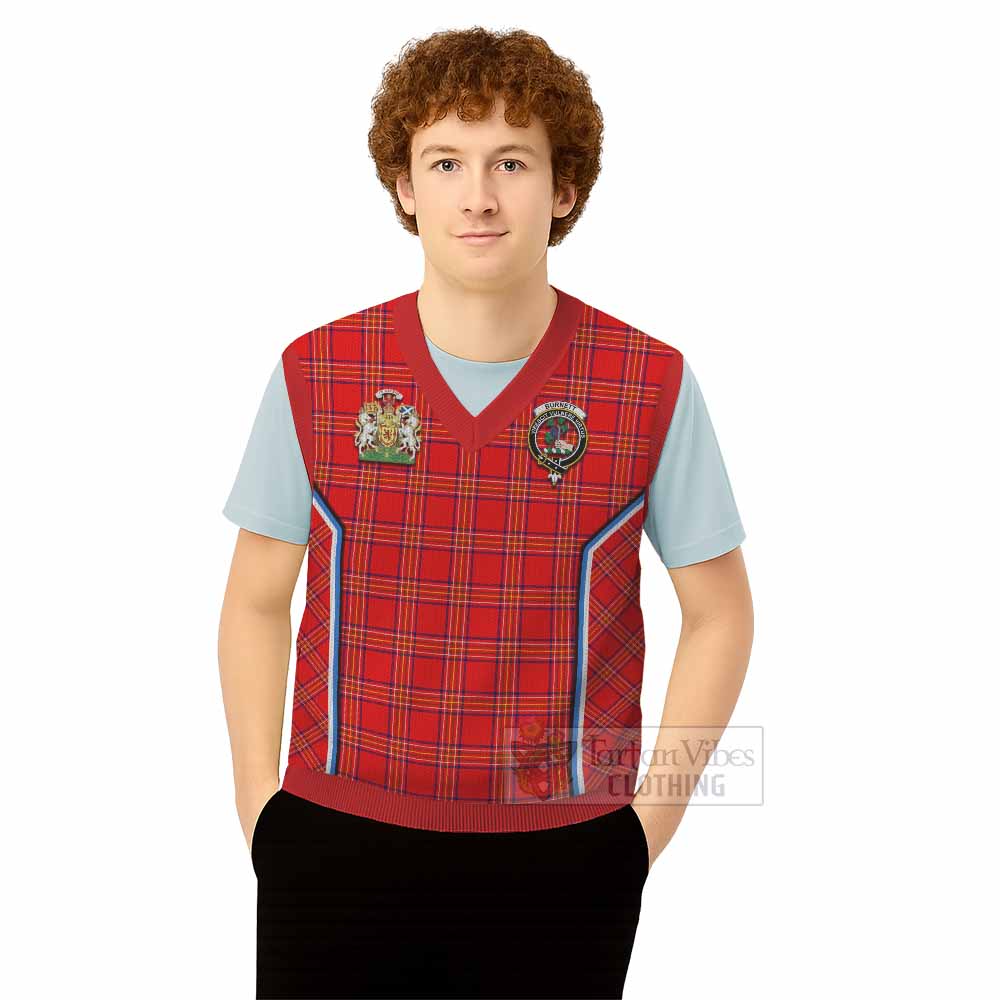 Burnett Tartan Crest Knitted V-Neck Vest Scotland Coat of Arm Flag Style - Tartan Vibes Clothing