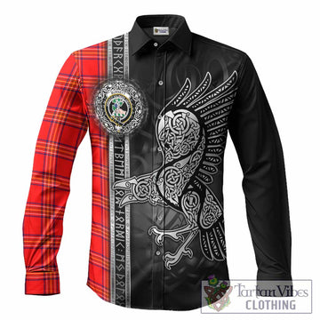 Burnett Tartan Crest Long Sleeve Button Shirts Norse Mythology Viking Odin Crow Tattoo