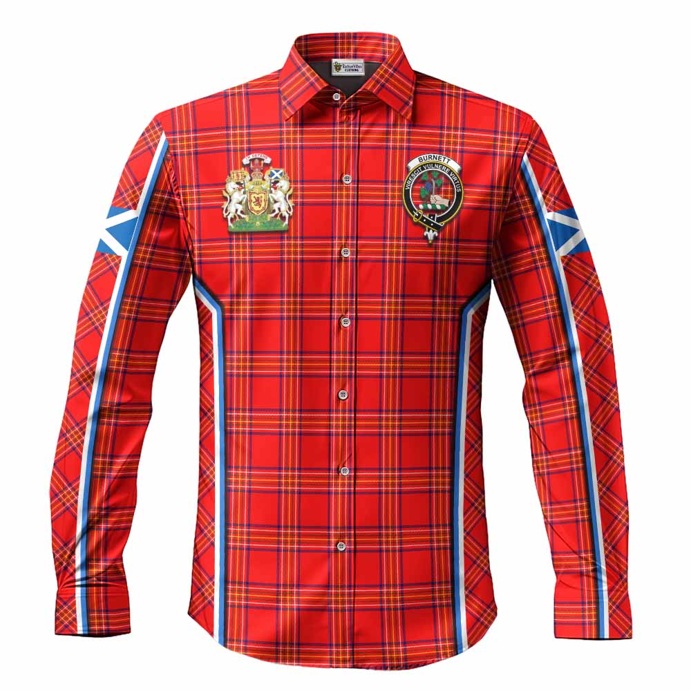 Burnett Tartan Crest Long Sleeve Button Shirts Scotland Coat of Arm Flag Style - Tartan Vibes Clothing