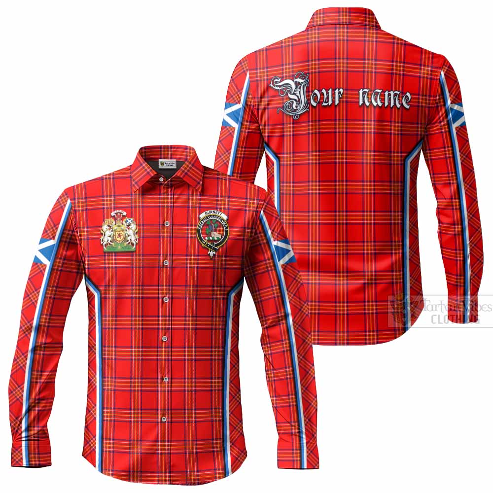 Burnett Tartan Crest Long Sleeve Button Shirts Scotland Coat of Arm Flag Style - Tartan Vibes Clothing