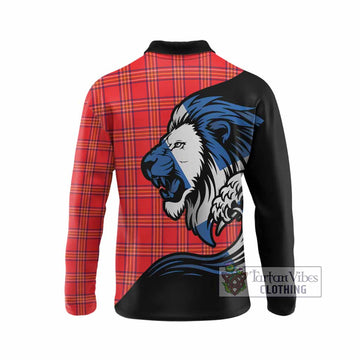 Burnett Tartan Crest Long Sleeve Polo Shirt Scottish Golden Lions Wave Flow