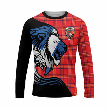 Burnett Tartan Crest Long Sleeve T-Shirt Scottish Golden Lions Wave Flow
