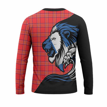 Burnett Tartan Crest Long Sleeve T-Shirt Scottish Golden Lions Wave Flow