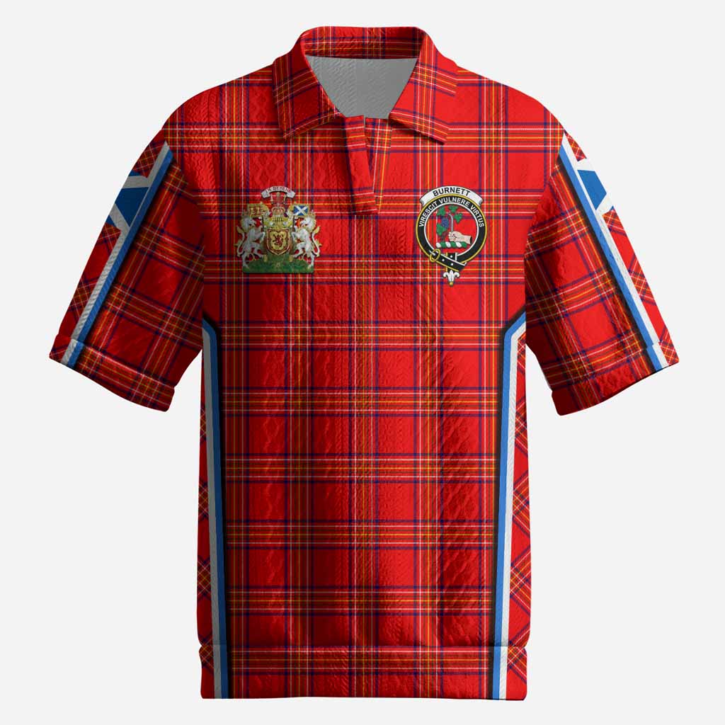 Burnett Tartan Crest Men’s Polo Sweater Top Scotland Coat of Arm Flag Style