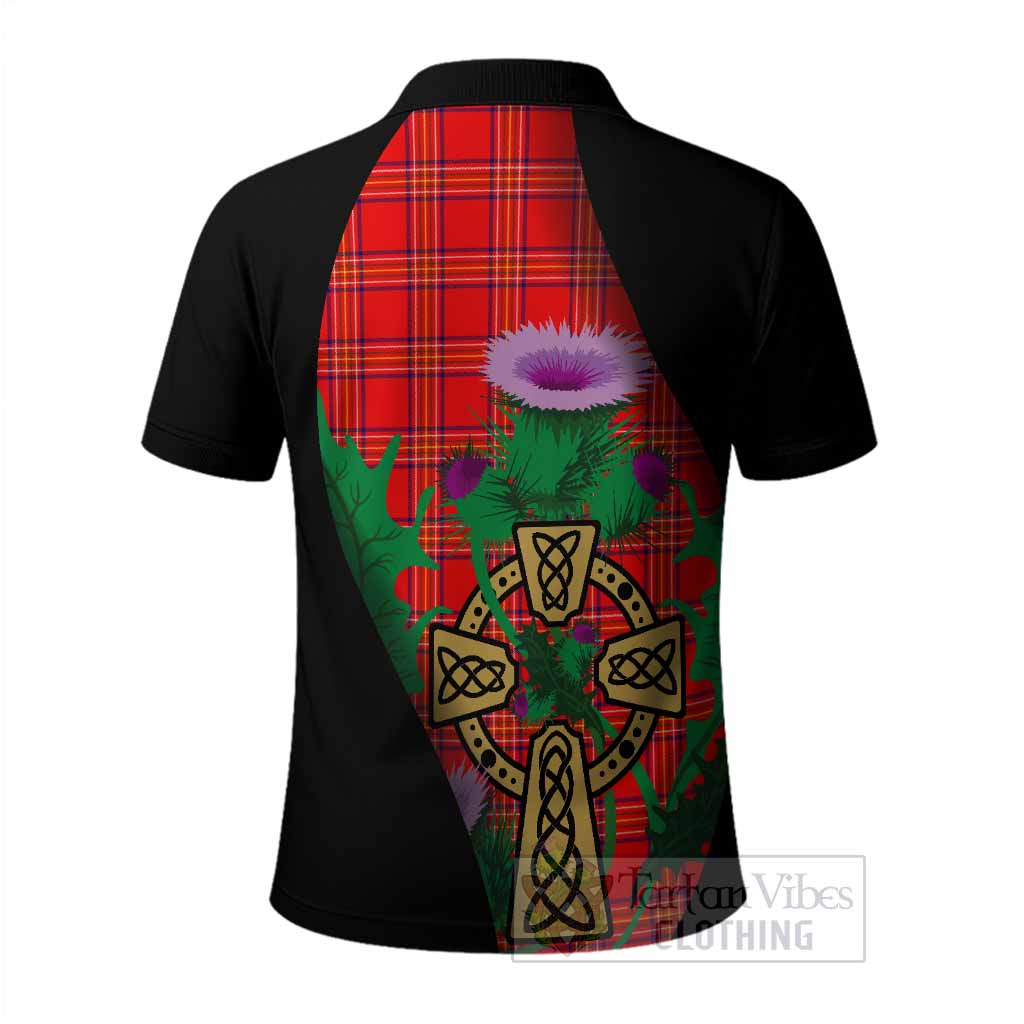 Burnett Tartan Crest Polo Shirt Celtic Cross Thistle Flowers