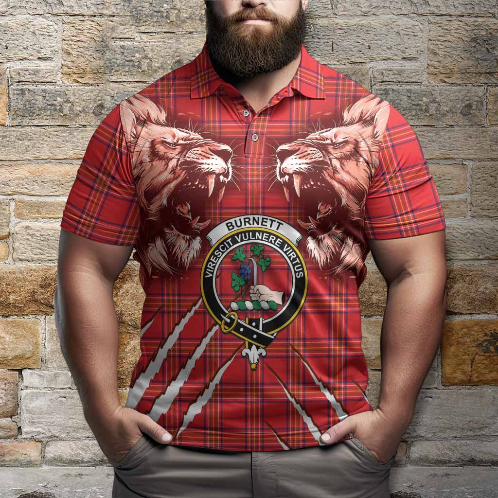 Burnett Tartan Crest Polo Shirt Ferocious Lion Style