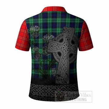 Burnett Tartan Crest Polo Shirt Grunge Celtic Cross Scottish Thistle