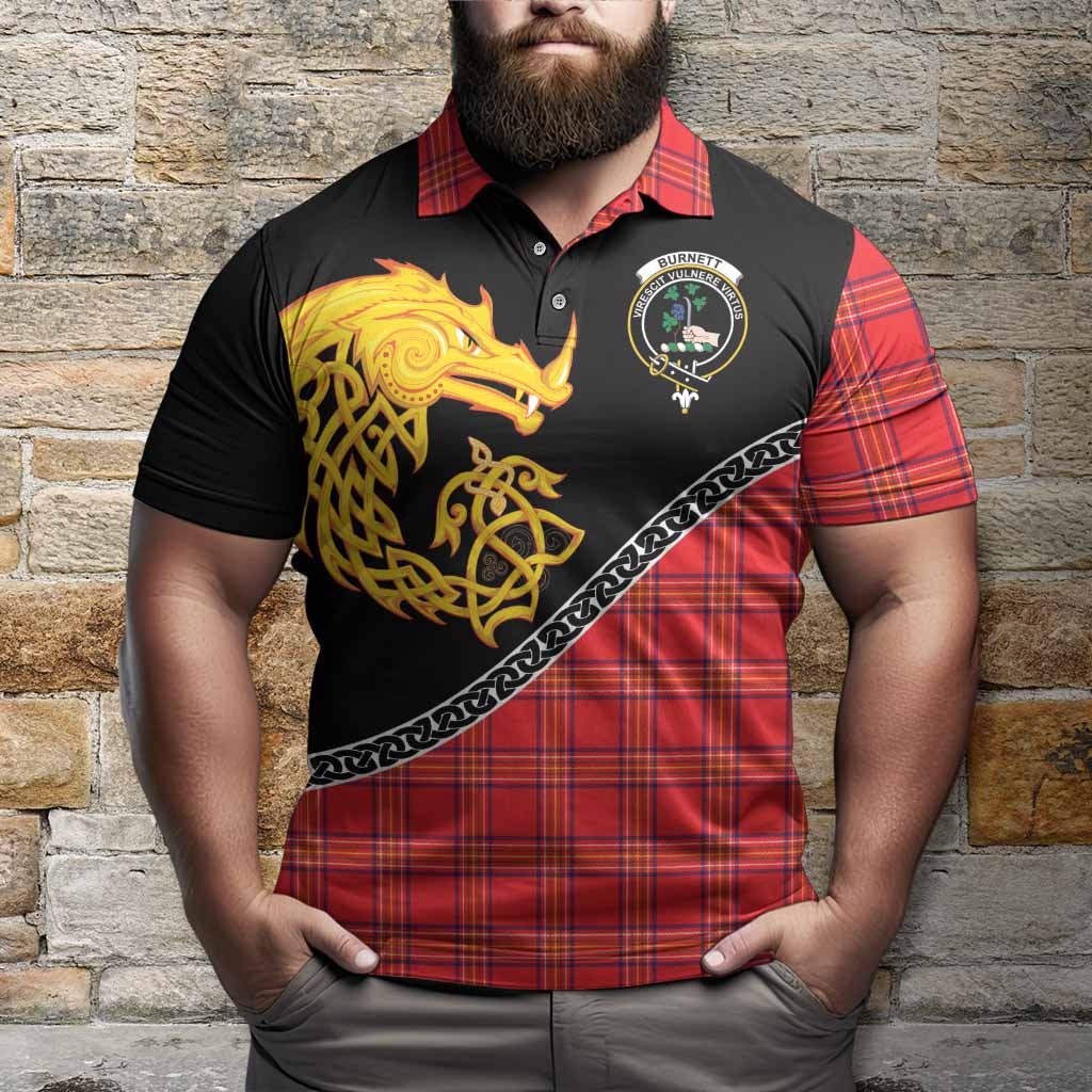 Burnett Tartan Crest Polo Shirt Legendary Dragon Knot Half Style