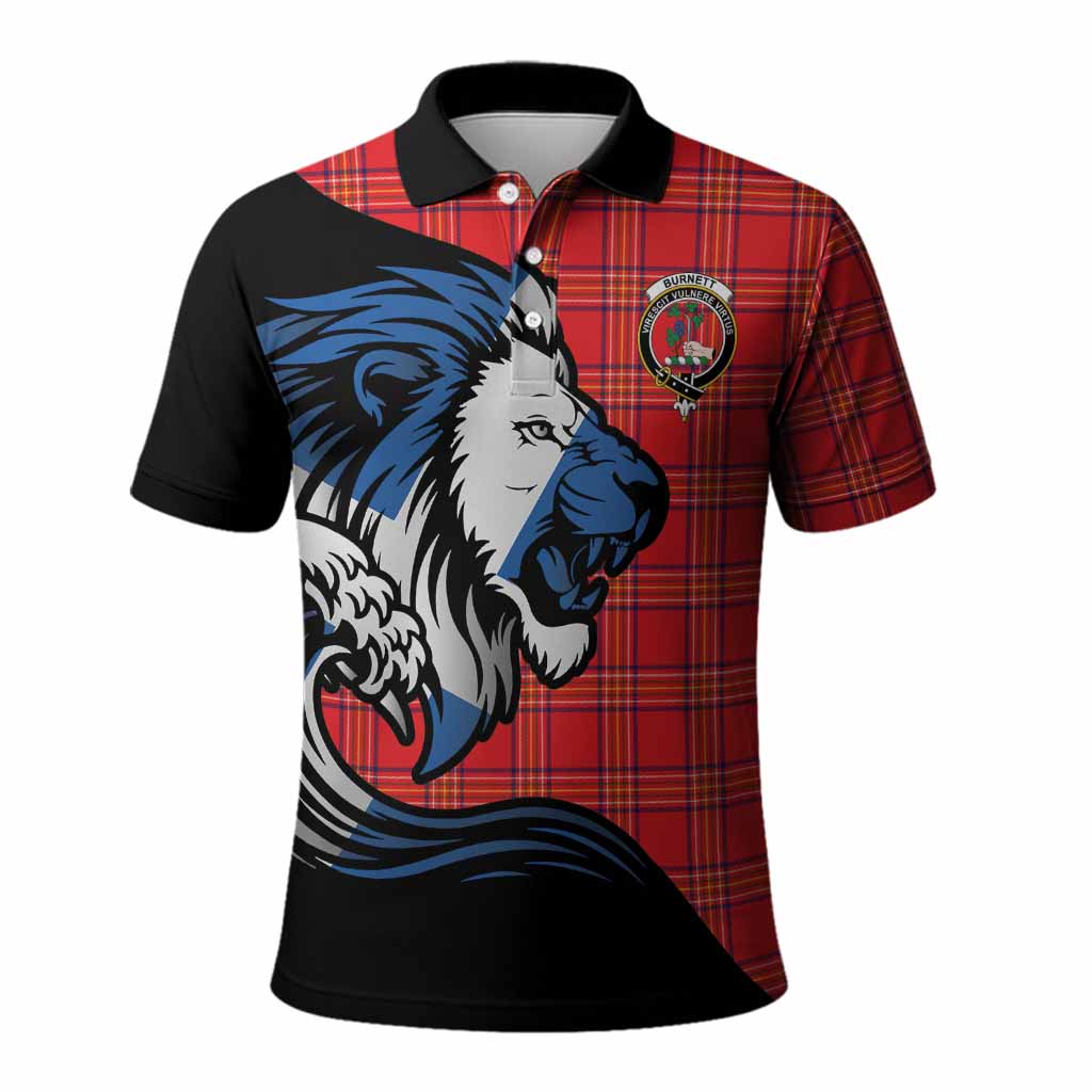 Burnett Tartan Crest Polo Shirt Scottish Golden Lions Wave Flow