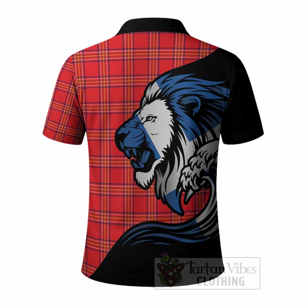 Burnett Tartan Crest Polo Shirt Scottish Golden Lions Wave Flow