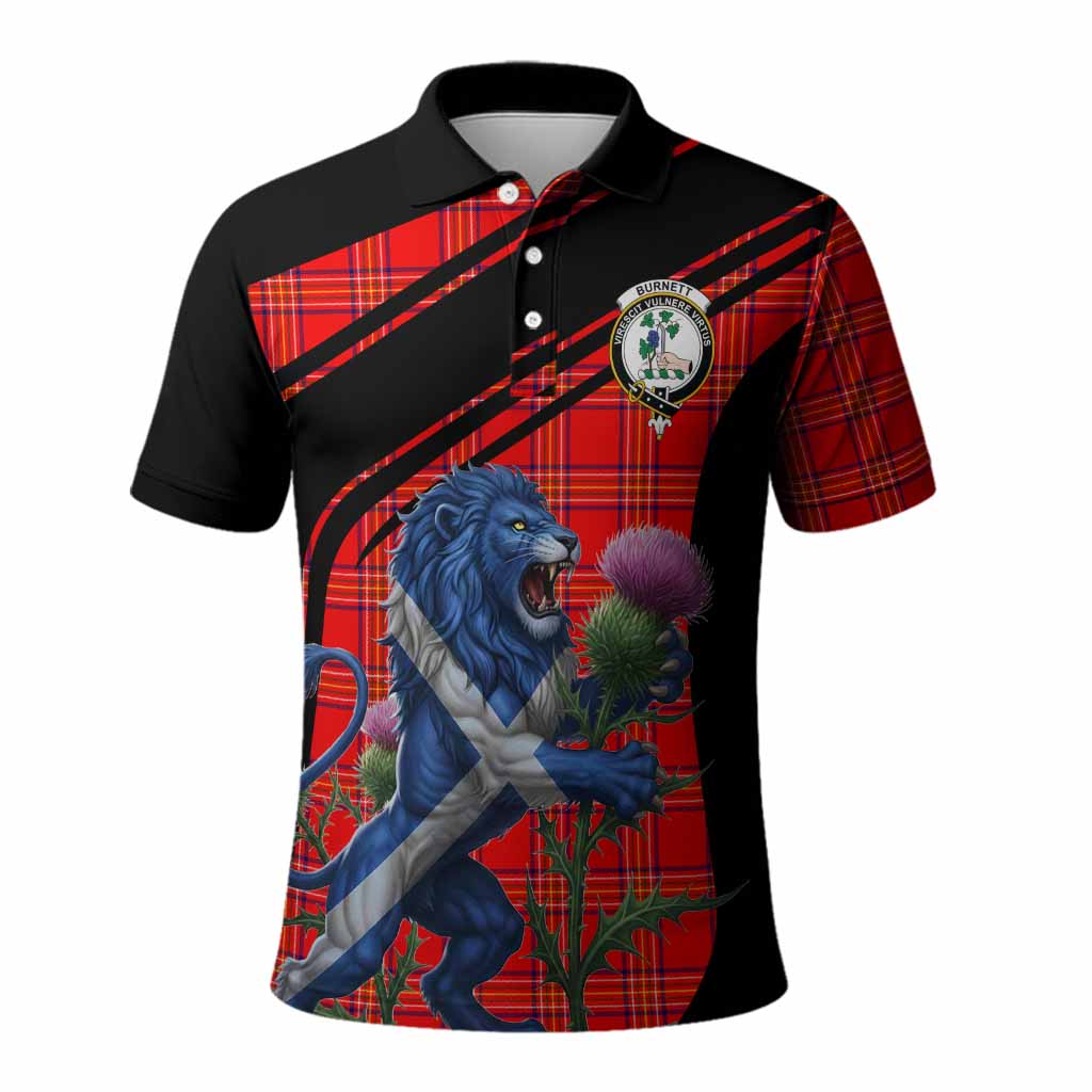 Burnett Tartan Crest Polo Shirt Scottish Lion Rampant Thistle