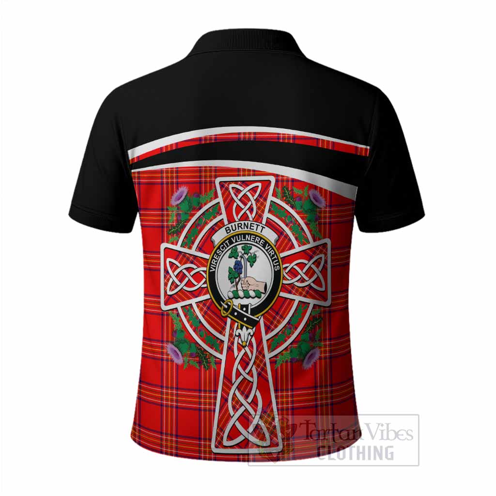 Burnett Tartan Crest Polo Shirt Scottish Thistle Celtic Cross Alba Gu Brath