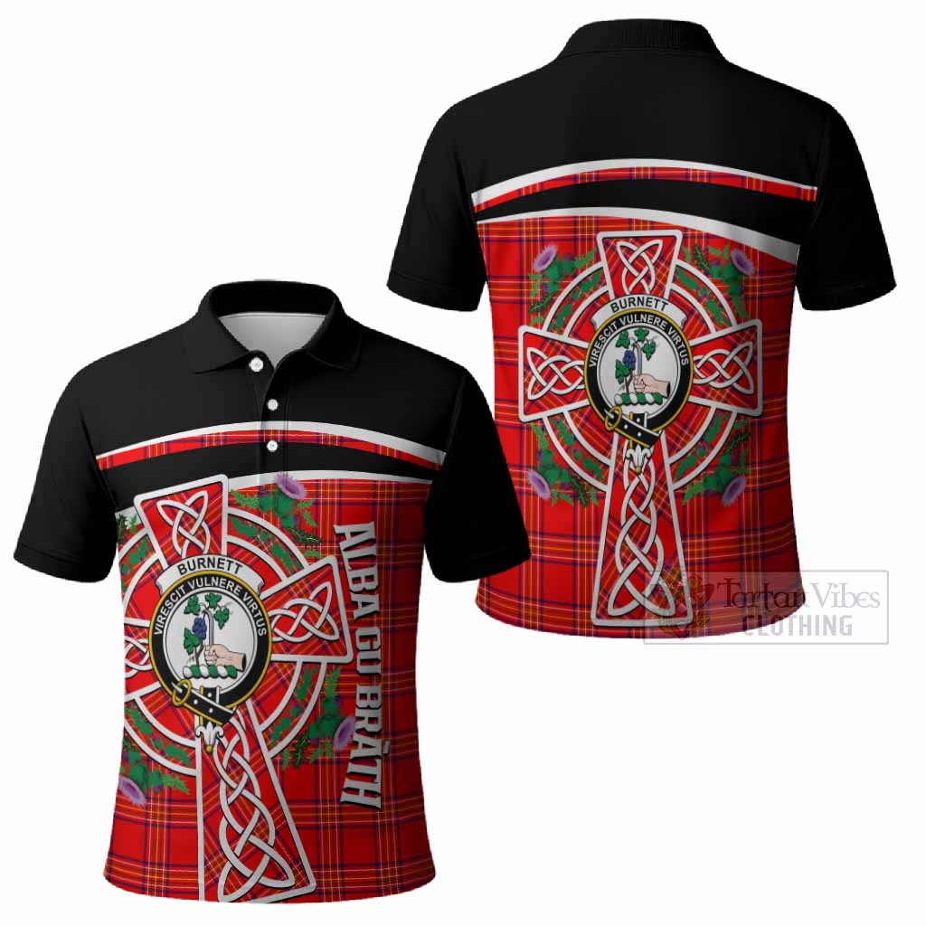 Burnett Tartan Crest Polo Shirt Scottish Thistle Celtic Cross Alba Gu Brath