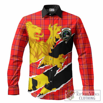 Burnett Tartan Crest Scottish Long Sleeve Button Shirts Heraldic Golden Lion