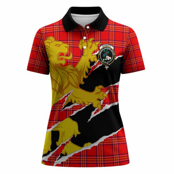 Burnett Tartan Crest Scottish Women Polo Shirt Heraldic Golden Lion