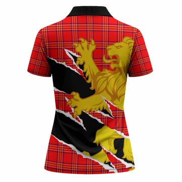 Burnett Tartan Crest Scottish Women Polo Shirt Heraldic Golden Lion