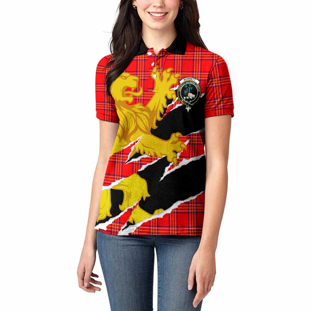 Burnett Tartan Crest Scottish Women Polo Shirt Heraldic Golden Lion