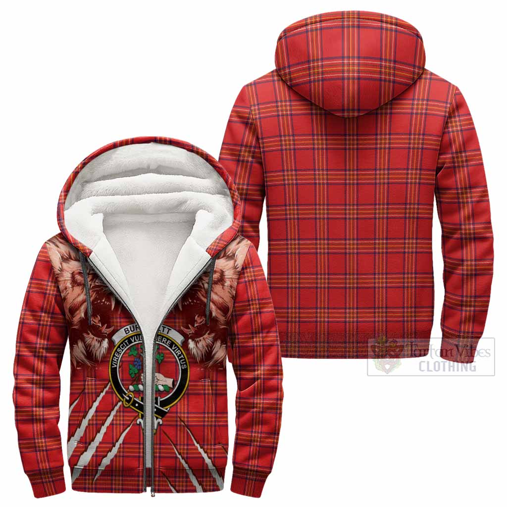 Burnett Tartan Crest Sherpa Hoodie Ferocious Lion Style
