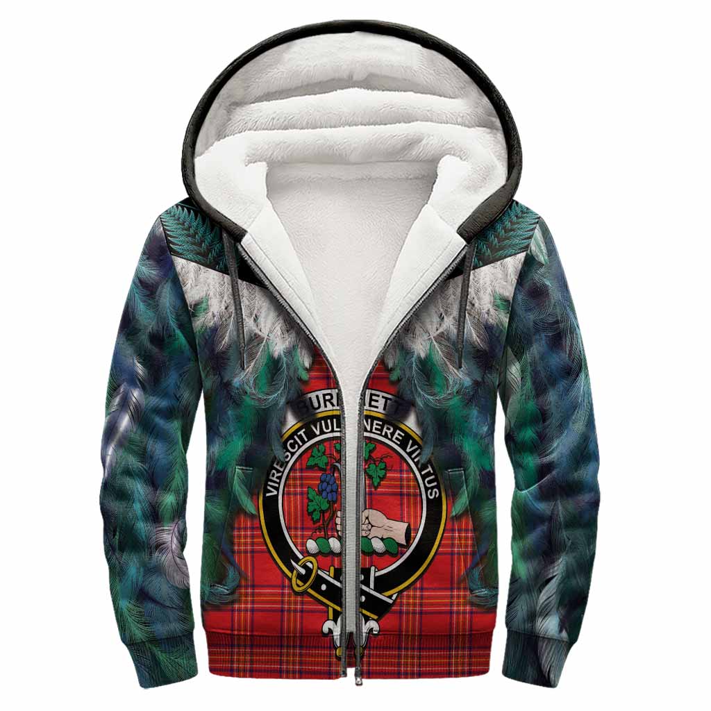 Burnett Tartan Crest Sherpa Hoodie New Zealand Maori Korowai Cloak
