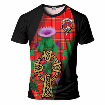 Burnett Tartan Crest T-Shirt Celtic Cross Thistle Flowers