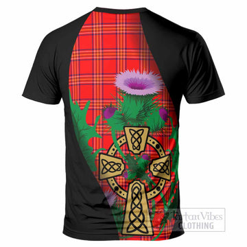 Burnett Tartan Crest T-Shirt Celtic Cross Thistle Flowers
