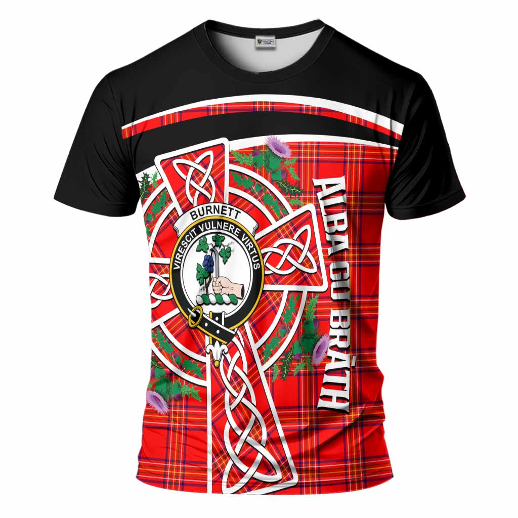 Burnett Tartan Crest T-Shirt Scottish Thistle Celtic Cross Alba Gu Brath