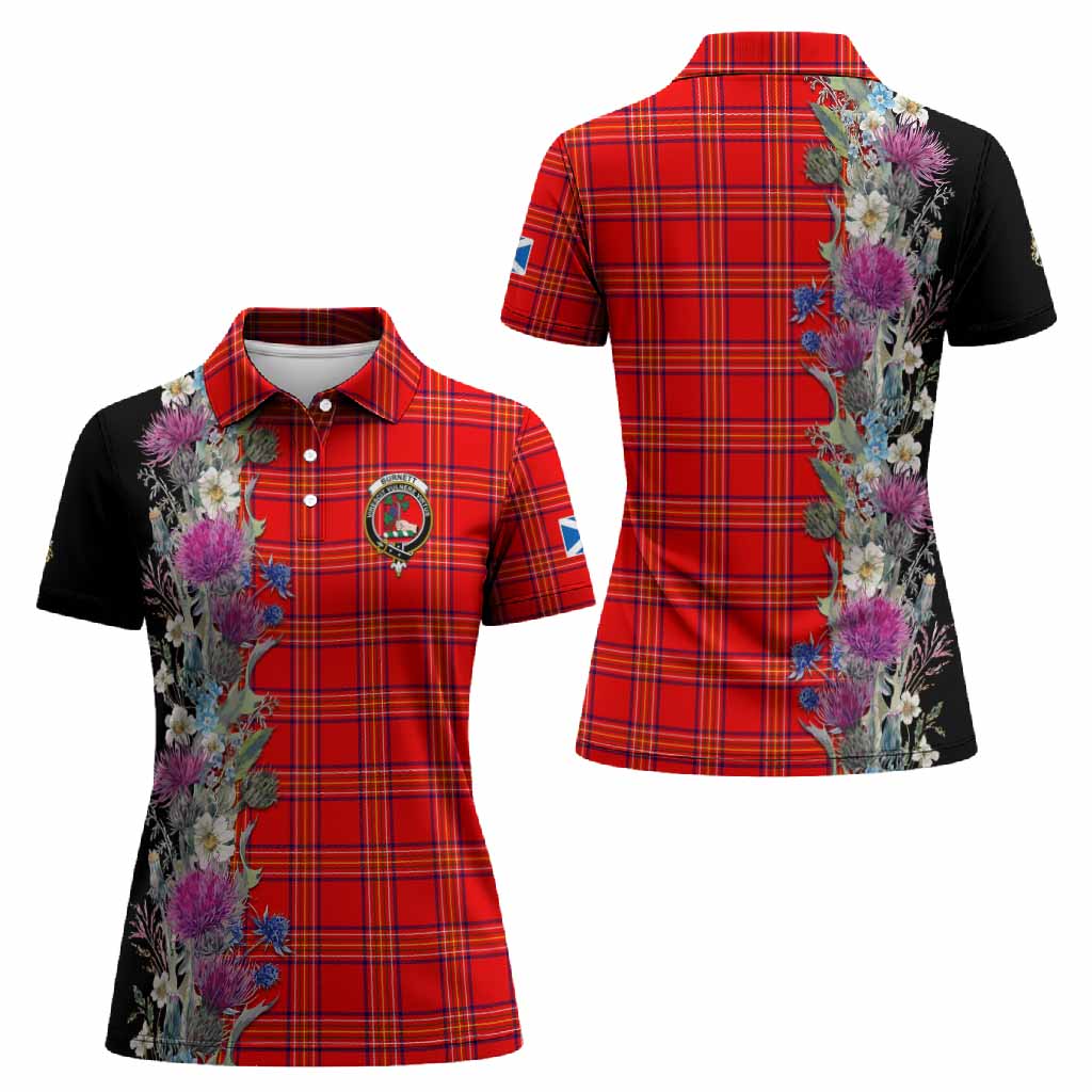 Burnett Tartan Crest Thistle Floral Women Polo Shirt