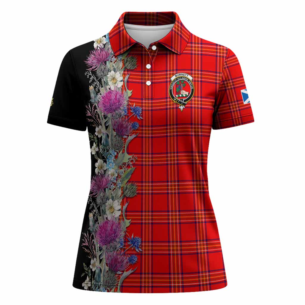 Burnett Tartan Crest Thistle Floral Women Polo Shirt