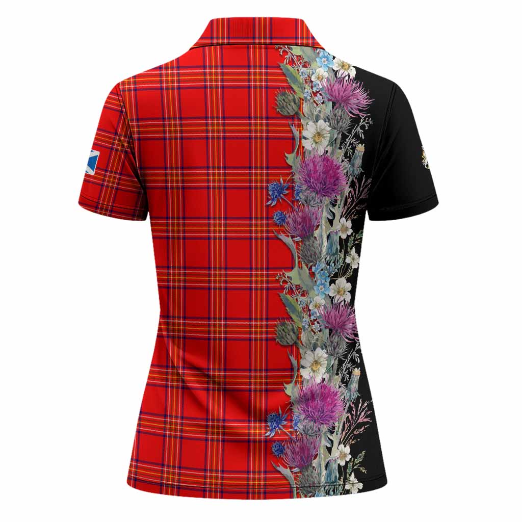 Burnett Tartan Crest Thistle Floral Women Polo Shirt