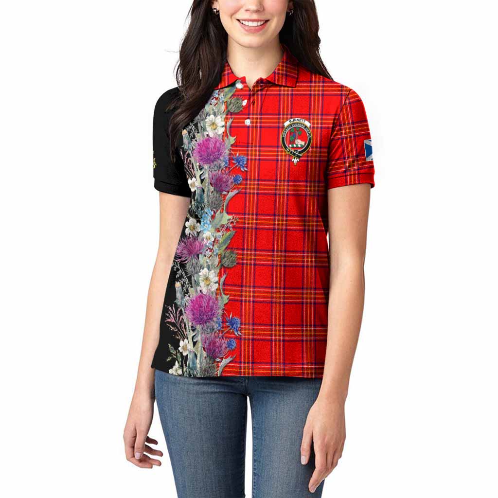 Burnett Tartan Crest Thistle Floral Women Polo Shirt
