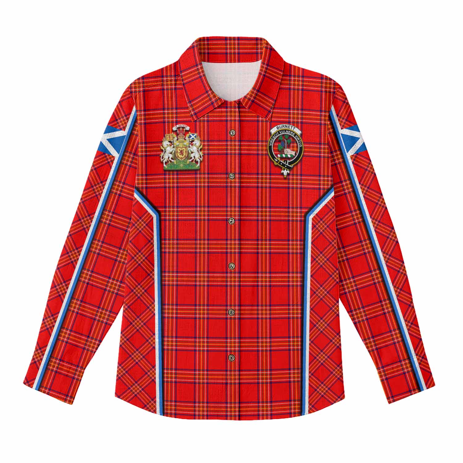 Burnett Tartan Crest Women Casual Shirt Scotland Coat of Arm Flag Style - Tartan Vibes Clothing