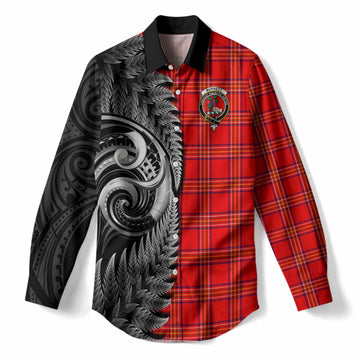 Burnett Tartan Crest Women Casual Shirt With New Zealand Silver Fern Maori Koru