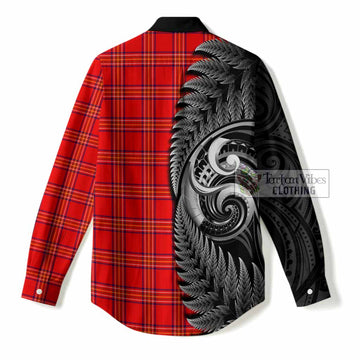 Burnett Tartan Crest Women Casual Shirt With New Zealand Silver Fern Maori Koru