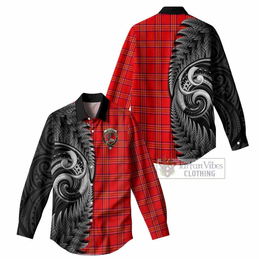 Burnett Tartan Crest Women Casual Shirt With New Zealand Silver Fern Maori Koru