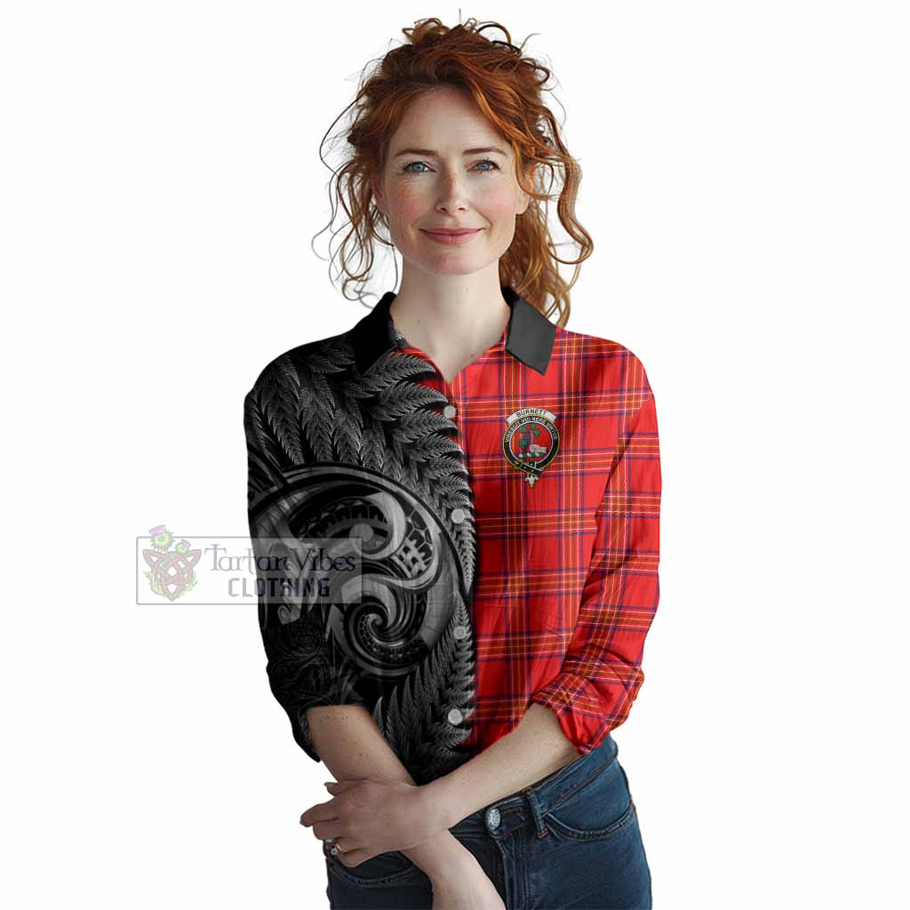 Burnett Tartan Crest Women Casual Shirt With New Zealand Silver Fern Maori Koru