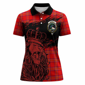 Burnett Tartan Crest Women Polo Shirt Crowned Lion Heritage Style