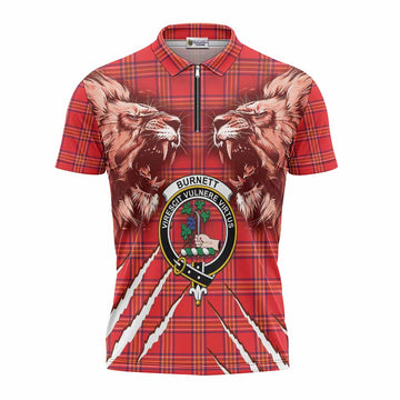 Burnett Tartan Crest Zipper Polo Shirt Ferocious Lion Style