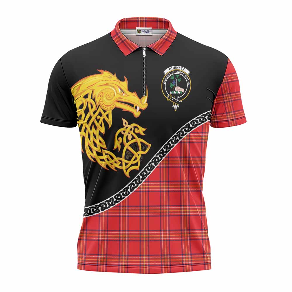 Burnett Tartan Crest Zipper Polo Shirt Legendary Dragon Knot Half Style