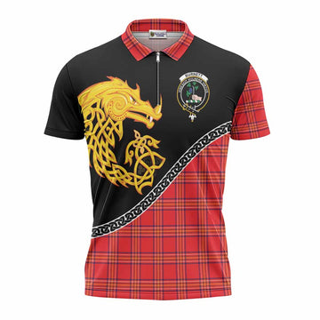 Burnett Tartan Crest Zipper Polo Shirt Legendary Dragon Knot Half Style