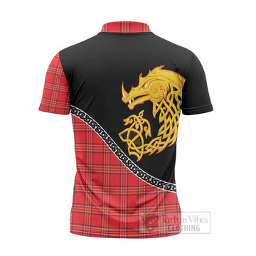 Burnett Tartan Crest Zipper Polo Shirt Legendary Dragon Knot Half Style