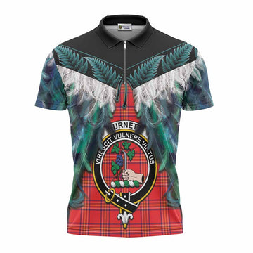 Burnett Tartan Crest Zipper Polo Shirt New Zealand Maori Korowai Cloak