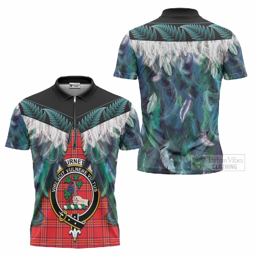 Burnett Tartan Crest Zipper Polo Shirt New Zealand Maori Korowai Cloak