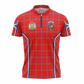 Burnett Tartan Crest Zipper Polo Shirt Scotland Coat of Arm Flag Style