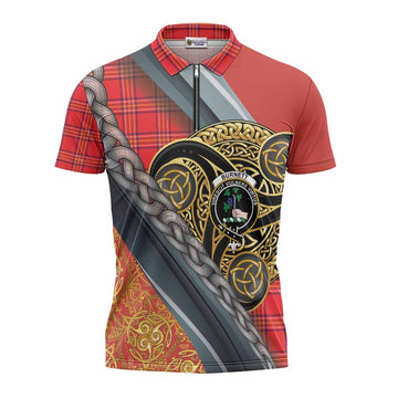 Burnett Tartan Crest Zipper Polo Shirt Scottish Triskele Celtic