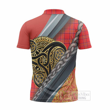 Burnett Tartan Crest Zipper Polo Shirt Scottish Triskele Celtic