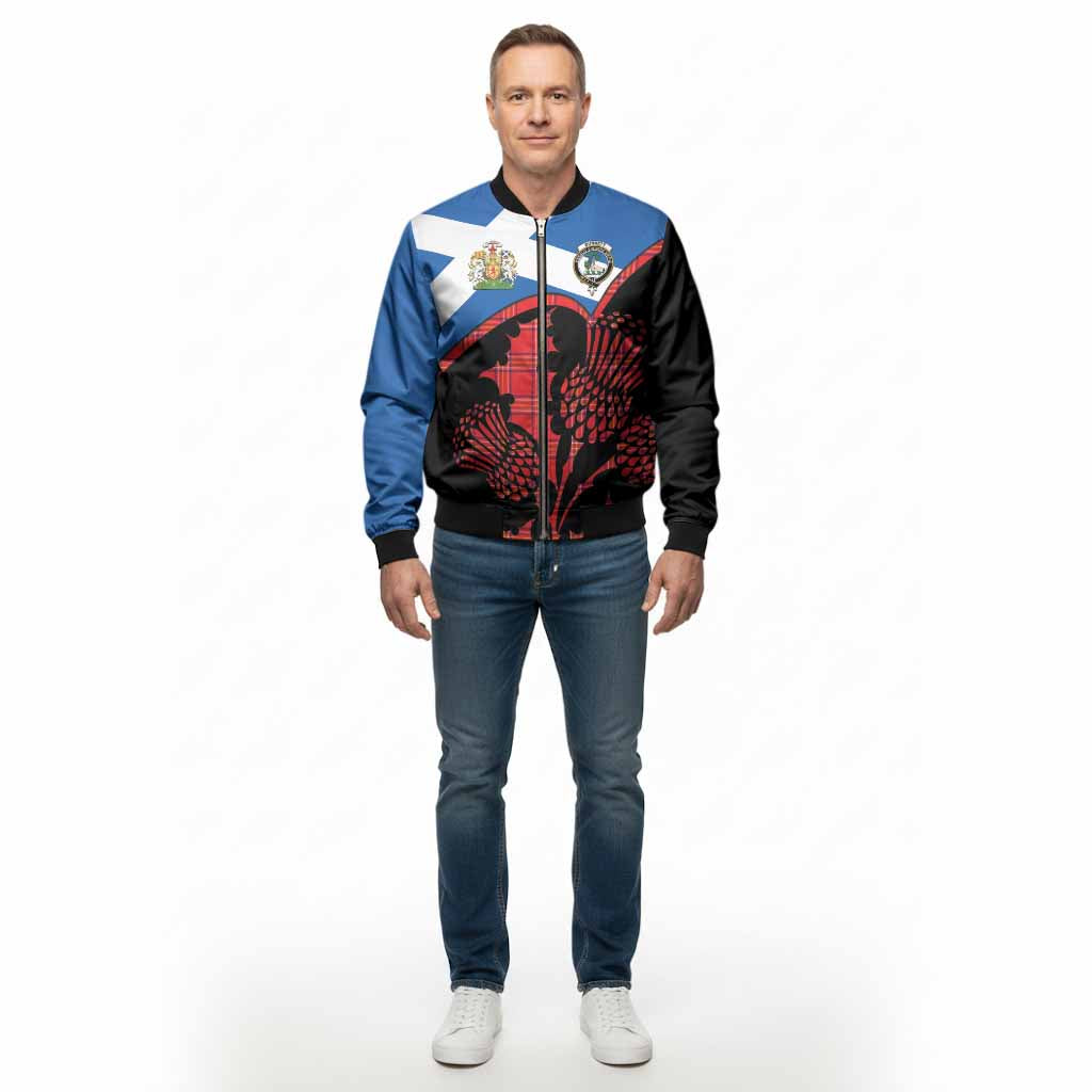 Burnett Tartan Family Crest Bomber Jacket Scotland Thistle Floral Flag Style