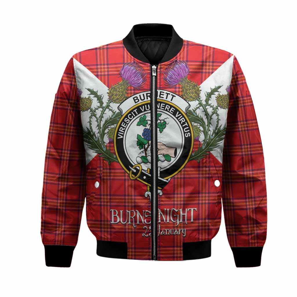 Burnett Tartan Family Crest Bomber Jacket Scottish Burns Night Thistle Floral
