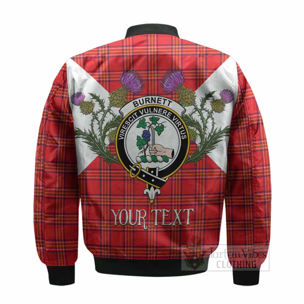 Burnett Tartan Family Crest Bomber Jacket Scottish Burns Night Thistle Floral