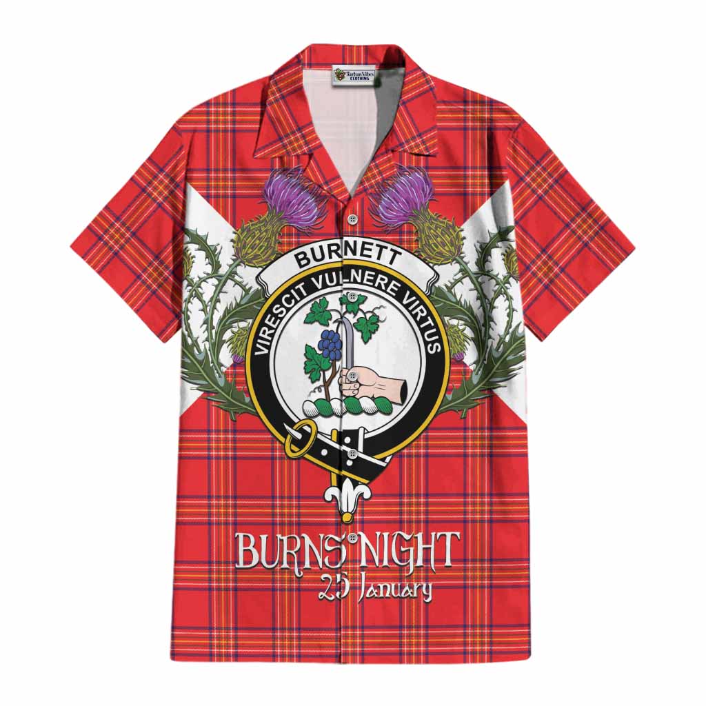 Burnett Tartan Family Crest Cotton Hawaiian Shirt Scottish Burns Night Thistle Floral