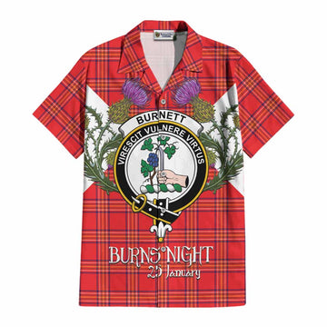 Burnett Tartan Family Crest Cotton Hawaiian Shirt Scottish Burns Night Thistle Floral